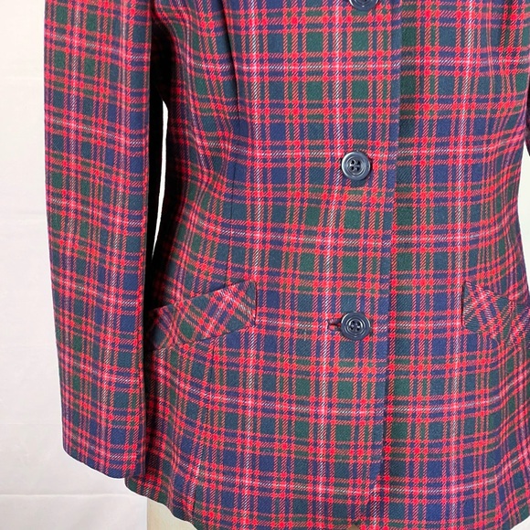 VINTAGE Pendleton tartan plaid women’s blazer‎ suit coat three button wool 80s - Picture 4 of 13